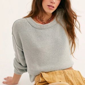 Free People Inside Out Pullover Sweater- Blue Salt